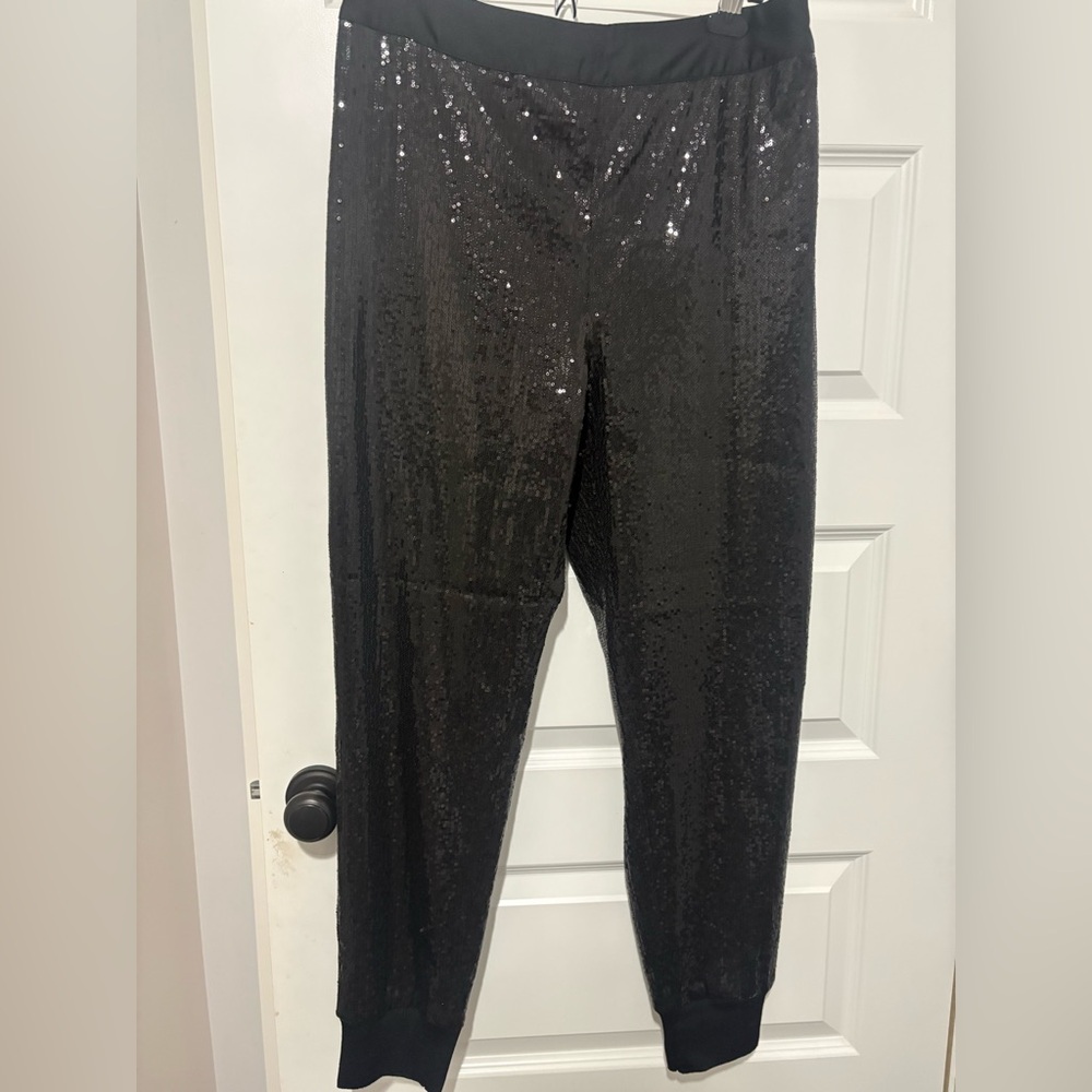 NWOT All Saints Soraya High Waist Relaxed Fit Black Sequin Joggers Size XL - Picture 3 of 7